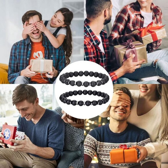 ⚡Rankeef Men 2 Black Tiger Eye 8MM Natural Stone Crystal Beaded Bracelet - Picture 7 of 7